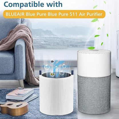 2-pack 511 Replacement Filter, Compatible with Blue Air Blue Pure 511 Air Purifier, Ture HEPA Filters, and Activated Carbon Filter