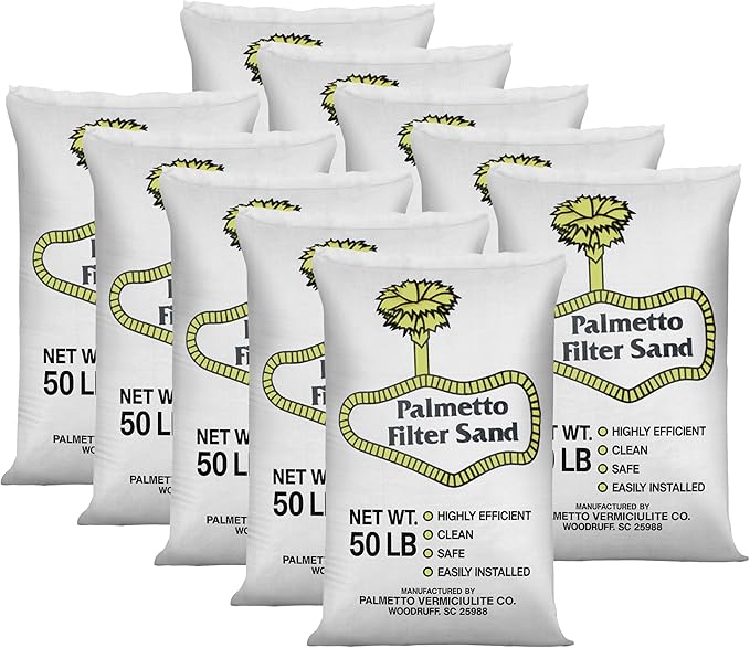 Palmetto 10 Pack Pool Filter Sand, Clean and Clear Water, Natural Sand for Residential and Commercial Pool Sand Filter Pumps, 50 Pound