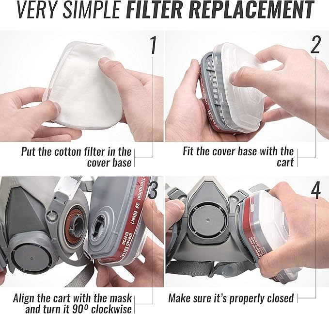 Replacement Carbon Filters for Respirator Masks, Pair, Protective Air Filtration Cotton Layering with Canisters for Painting, Carpentry, Outdoor Landscaping, and DIY Projects. 8 Pieces