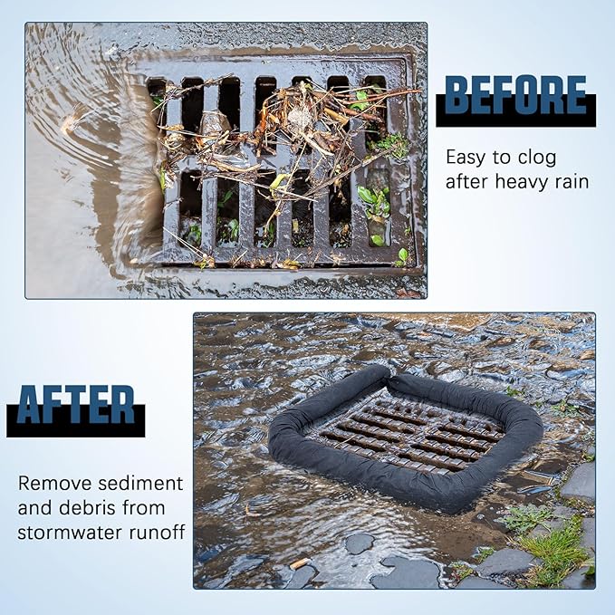 2 Pcs Sediment Filter Erosion Control Blanket Silt Fence Sock with Stuffers Drain Stormwater Sediment Filter for Erosion Control and Storm Drain Protection (Black)