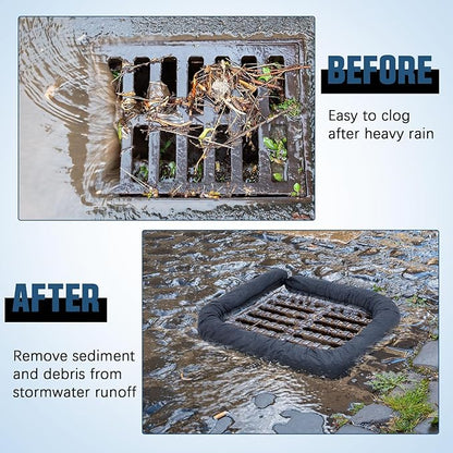 2 Pcs Sediment Filter Erosion Control Blanket Silt Fence Sock with Stuffers Drain Stormwater Sediment Filter for Erosion Control and Storm Drain Protection (Black)