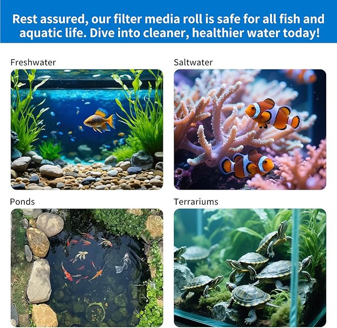 2" Thick Koi Pond Filter Pad, 12" x 36" Fish Pond Filters for Outdoor Ponds, Pond Filter Media, Pond Filter Material White Bulk Roll-Cut to Size-Fit for Aquarium Filter Floss
