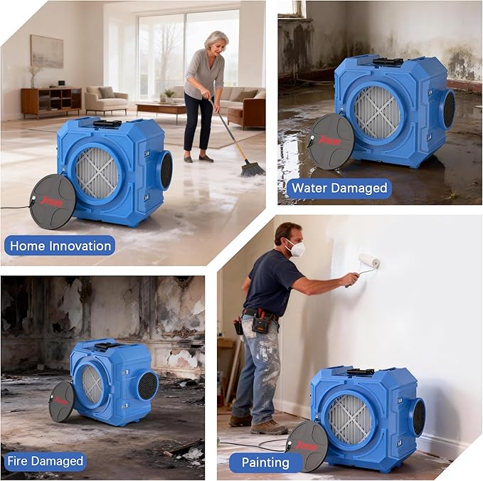 650CFM Hepa Air Scrubber with 4-Stage Filtration, Stackable Negative Air Machine, Commercial Air Purifier with MERV-10/HEPA/Carbon Filters for Water Damage, Construction, Industrial and Home Use