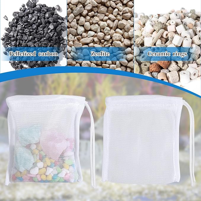 10PCS Aquarium Filter Media Bags for Activated Carbon, 4" X 3.5" Mesh Filter Bags for Aquarium, Carbon Filters Bag for Aquariums, High Flow Aquariums Mesh Media Filters Bag