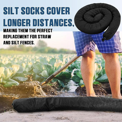 2 Pcs Sediment Filter Erosion Control Blanket Silt Fence Sock with Stuffers Drain Stormwater Sediment Filter for Erosion Control and Storm Drain Protection (5" x 15')