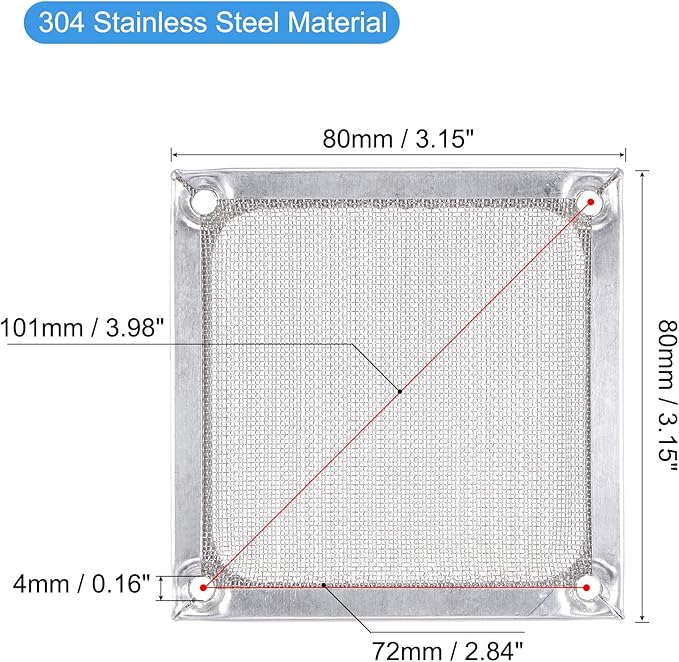 MECCANIXITY 80mm Computer Fan Filter Grills Stainless Steel Mesh Dustproof Case Cover for Computers, Pack of 2