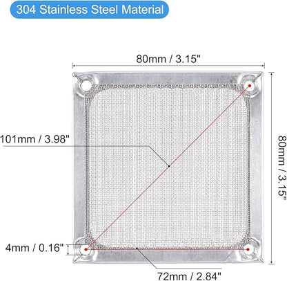 MECCANIXITY 80mm Computer Fan Filter Grills Stainless Steel Mesh Dustproof Case Cover for Computers, Pack of 2
