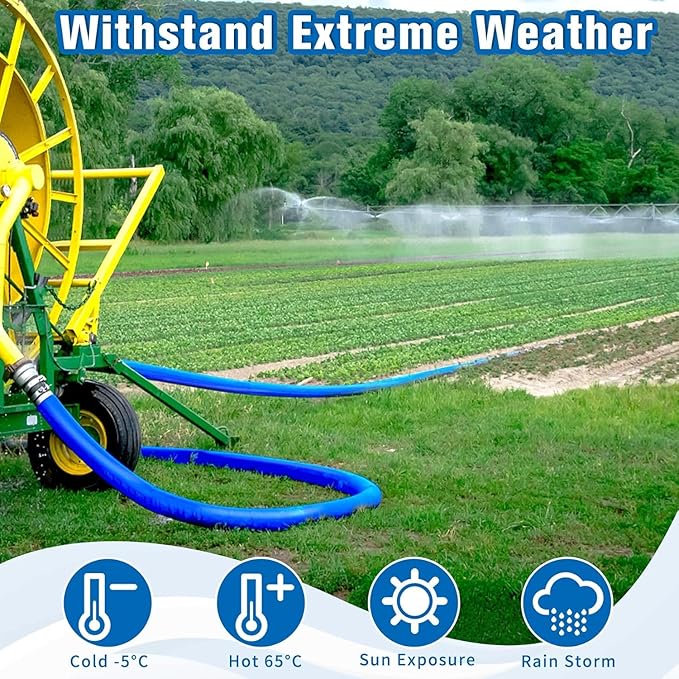 MYFAMIREA 1.5 IN x 30 FT Pool Backwash Hose Heavy Duty Drain Discharge Double PVC Layflat Hose with 2 Clamps, Weatherproof Burst Resistant for Water Transfer, Sump Pump, Pool Filter, Drain (9.2M,Blue)