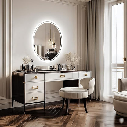 LUVODI Lighted LED Bathroom Mirror: 32”x24” Oval Wall Mounted Dimmable Makeup Mirror Anti-Fog with Back Lit - Illuminated 3 Colors Vanity Mirrors with Demister Pad Smart Touch Switch IP56 Rated