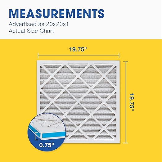 Aerostar 20x20x1 MERV 11 Air Filter, 6 Count, ACTUAL SIZE (19.75 x 19.75 x 0.75), HVAC, Air Conditioning & Furnace Filter for Dust, Pet Dander, Smoke & Allergies (MPR 1200 / FPR 7), Made in USA
