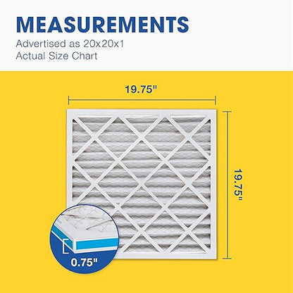 Aerostar 20x20x1 MERV 8 Air Filter, 4 Count, ACTUAL SIZE (19.75 x 19.75 x 0.75), HVAC, Air Conditioning & Furnace Filter Captures Dust, Lint & Pollen (MPR 600 / FPR 5), Made in USA