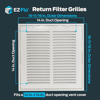 EZ-FLO 14 x 14 Inch (Duct Opening) Return Air Vent Cover for Wall or Ceiling, Solid Steel Return Air Filter Grille, HVAC Vent Cover, White, 61653