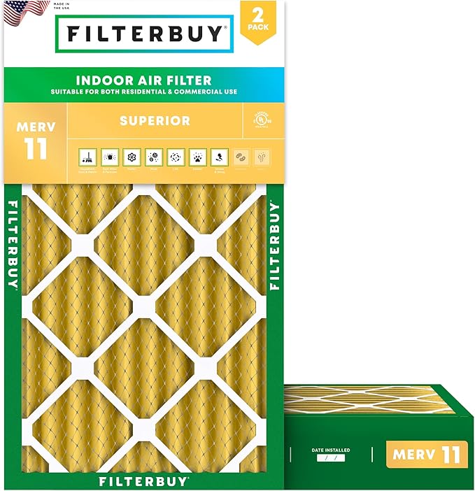 Filterbuy 20x30x4 Air Filter MERV 11 Superior Pet & Allergy Defense (2-Pack), Electrostatic Pleated HVAC AC Furnace Filters Replacement, Made in USA (Actual Size: 19.50 x 29.50 x 3.63)