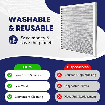 | Merv 8 | Washable & Reusable AC/Furnace Filter | Lifetime HVAC & Furnace Air Filter | Washable | Superior particle-holding Ability | Premium Quality Aluminum | 18x18x1