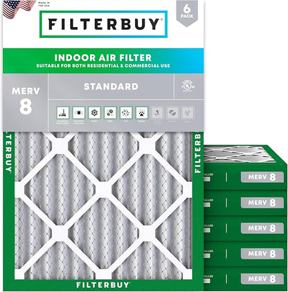 Filterbuy 24x30x2 Air Filter MERV 8 Essential Dust & Allergy Defense (6-Pack), Electrostatic Pleated HVAC AC Furnace Filters Replacement, Made in USA (Actual Size: 23.50 x 29.50 x 1.75)