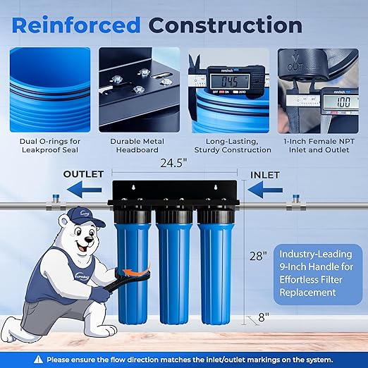 iSpring Whole House Water Filter System, Ultimate PFAS, Scale, Heavy Metals Protection Removes Up to 99% PFOA & PFOS with SGS-Tested Media, 3-Stage Filtration, 20” x 4.5” Filters, Model: WGB32B-PFKDS