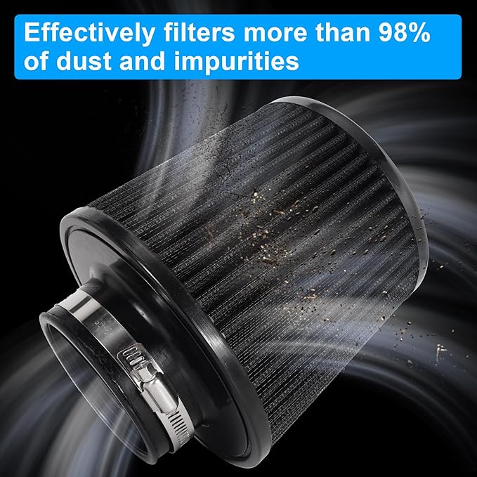 Cold Air Intake Filter High Performance Washable Filter Clamp-On Replacement Air Filter Flange Diameter 3inch/76mm Black