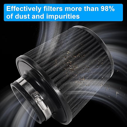 Cold Air Intake Filter High Performance Washable Filter Clamp-On Replacement Air Filter Flange Diameter 3inch/76mm Black