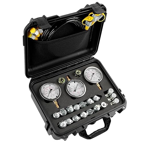 SINOCMP Hydraulic Pressure Gauge Test Kit with 3 Gauges 25/40/60MPa, 16 Straight Connectors, 3 Tee Connectors, 3 Test Hoses 64.5IN, Construction Machinery Excavator Hydraulic Tester Kit