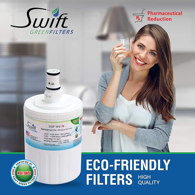 Swift Refrigerator Water Filter Compatible with Whirlpool EDR8D1,FILTER 8,46-9002, 8171413, 8171414 Made in USA SGF-W41 (2 Pack)