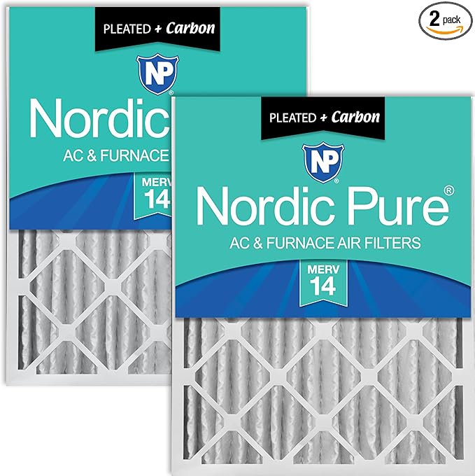 Nordic Pure 18x24x4 (Actual Size: 17 1/2 x 23 3/8 x 3 5/8) Pleated Air Filters MERV 14 Plus Carbon 2 Pack