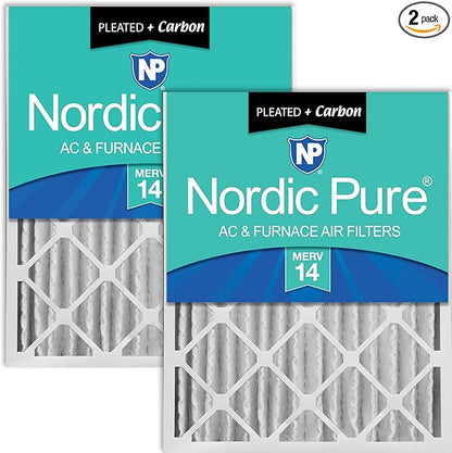 Nordic Pure 18x24x4 (Actual Size: 17 1/2 x 23 3/8 x 3 5/8) Pleated Air Filters MERV 14 Plus Carbon 2 Pack