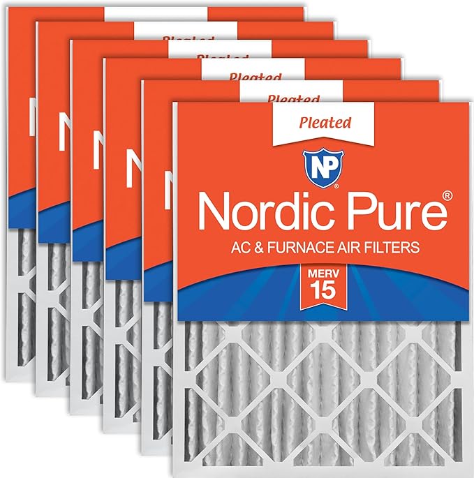 Nordic Pure 20x20x4 (Actual Size: 19 1/2 x 19 1/2 x 3 5/8) Pleated MERV 15 Air Filters 6 Pack