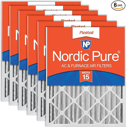 Nordic Pure 16x24x4 (Actual Size: 15 3/8 x 23 3/8 x 3 5/8) Pleated MERV 15 Air Filters 6 Pack