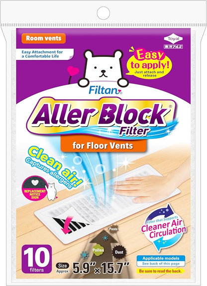 Aller Block Floor Vent Filters – Anti-Allergenic, Captures Dust & Pollen, Peel & Stick, Easy Apply, FILTAN, Made in Japan, 10 Sheets