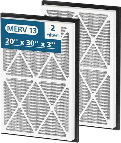 20x30x3 MERV 13 Air Filter Compatible with Zephyr VGF Series 20x30x3 Whole Home Deep Pleated Return Air Grille Filter, MERV 13 Air Filtration System, White 2 Pack
