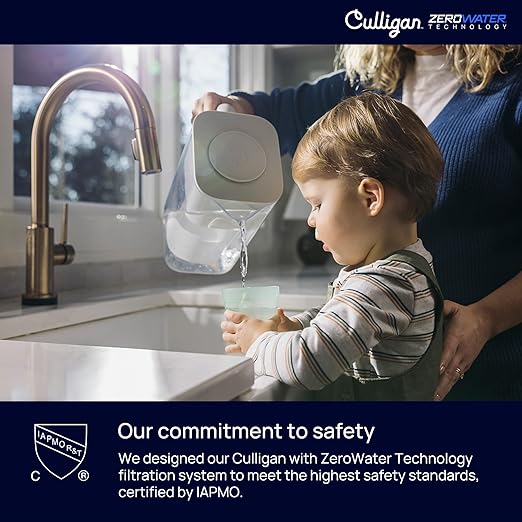 Culligan with ZeroWater Technology 10-Cup Water Filter Pitcher – Includes 5-Stage Advanced Water Filter, IAPMO Certified to Reduce Lead, Total PFAS (Forever Chemicals), Mercury, Fluoride, and Chlorine
