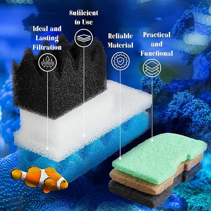 74 Pcs Filter Media Compatible with Fluval 306/307, Aquarium Replacement Media Kit, Foam, Activated Carbon, Nitrite/Phosphate/Ammonia Remover, Towel, Grease, Mesh Bags