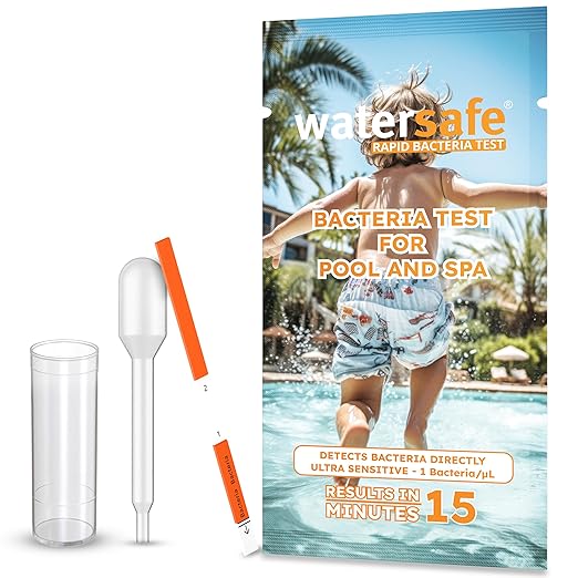 Pool and Spa Rapid Bacteria Test by Watersafe, Test Strips to Detect Down to 1 Bacteria/μL in 15 Minutes, Including E. coli and Salmonella, Single Test