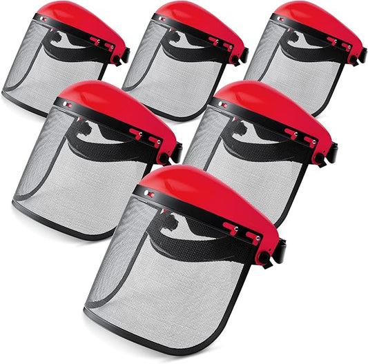 Amylove 6 Pcs Safety Face Shield with Mesh Weed Whacking Face Shield Masks Chainsaw Gardening Weed Mover Protection (Red)