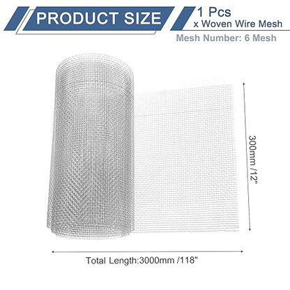 uxcell 6 Mesh 118" x 12" Woven Wire Mesh, 304 Stainless Steel Air Vent Filter Screen, Window Screen Mesh for DIY Projects Vents Cover Filtration Animals Fence
