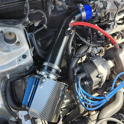 KYOSTAR Carbon Fiber 3" (76mm) High-Flow Air Filter, Reusable Cone Cold Air Intake, High Performance, Washable, Clamp-On High Flow Air Kit, Flange Diameter: 3 Inch, Filter Height: 6.7 Inch, Blue