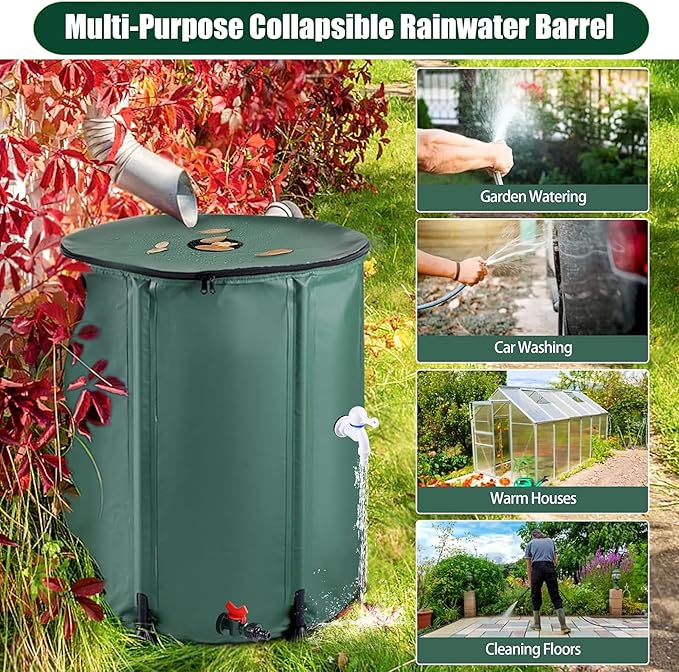 THUNDERBAY 60 Gallon Collapsible Rain Barrel, Portable Rain Barrels to Collect Rainwater from Gutter, Rainwater Collection System, Water Storage Tank Catcher Container with Filter Spigot