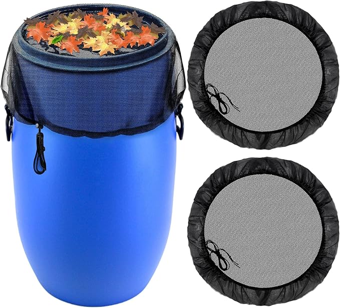 Mesh Cover for Rain Barrel, 2Pcs Water Collection Buckets Cover Rain Collection Barrels Netting Screen to Keep Mosquitoes, Leaves and Debris