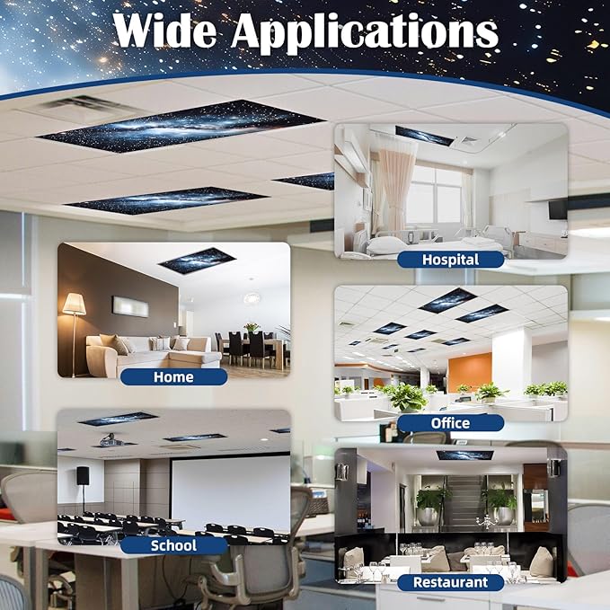 Fluorescent Light Covers - Classroom Covers for Ceiling Lights, 1 PCS 4 x 2 Feet Magnetic Light Filters, Classroom, Office Decor (Galaxy)