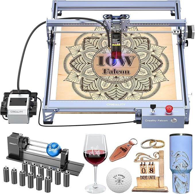 Creality 10W Laser Engraver, Falcon Pro with 3-in-1 Laser for Wood Engraving, 72000mW Efficient Laser Engraving Machine Fit, for Wood, Metal, Paper, Acrylic, Leather, Glass Tumbler Ring, 17" x 16"