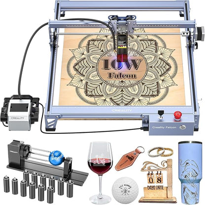 Creality 10W Laser Engraver, Falcon Pro with 3-in-1 Laser for Wood Engraving, 72000mW Efficient Laser Engraving Machine Fit, for Wood, Metal, Paper, Acrylic, Leather, Glass Tumbler Ring, 17" x 16"