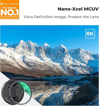 K&F CONCEPT 62mm MC UV Lens Protection Filter with Filter Cap Cleaning Cloth Optical Glass Ultra Slim 28 Multi-Layer Coatings Camera Lens UV Filter (Nano-X Series)