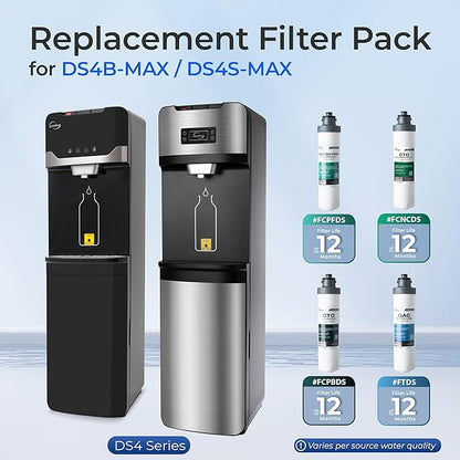 iSpring Bottleless Water Cooler Dispenser with 4-Stage Filtration, SGS-Tested 99% of PFAS, Lead, Chloramine Removal, Hot, Cold, Room Temp, Stainless Steel, Black, Model: DS4B-MAX