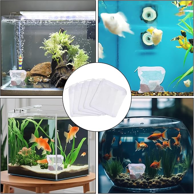 15Pcs Aquarium Filter Media Bags, Mini Fish Tank Media Mesh Filter Bags Reusable for Activated Carbon,Filter Stones(4.3”×3.9”(White)