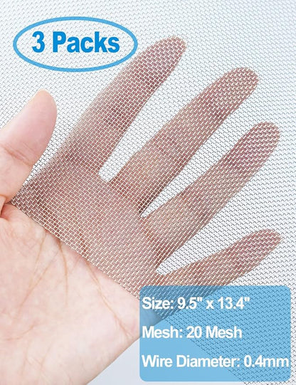 3 Pack Wire Mesh Screen 13.4'' x 9.5'' for Air Vent, 24cm x 34cm, 20 Mesh, 1mm Hole, 304 Stainless Steel Wire to Prevent Mice, Wasps, Bugs, Rodents, Mosquitoes, Spiders, Squirrels