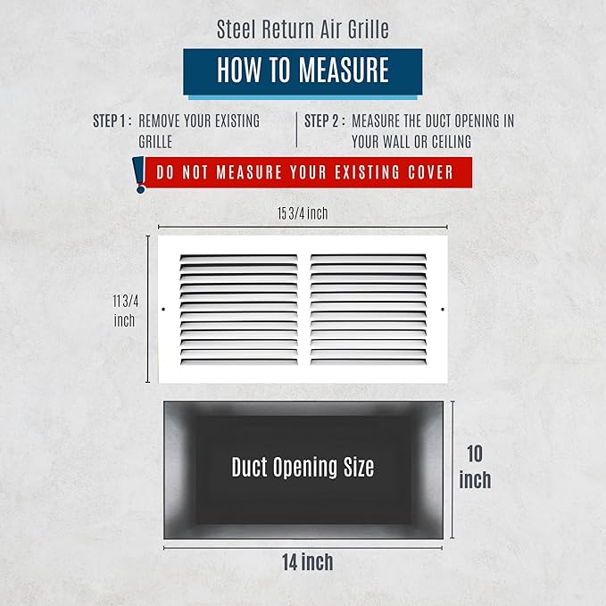 Fits 14x10 Duct Opening | Steel Return Air Grille by Handua | Vent Cover Grill for Sidewall and Ceiling | White | HVAC Cold Air Intake Grille | Outer Dimensions: 15.75"W X 11.75"