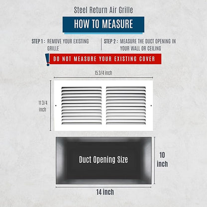 Fits 14x10 Duct Opening | Steel Return Air Grille by Handua | Vent Cover Grill for Sidewall and Ceiling | White | HVAC Cold Air Intake Grille | Outer Dimensions: 15.75"W X 11.75"