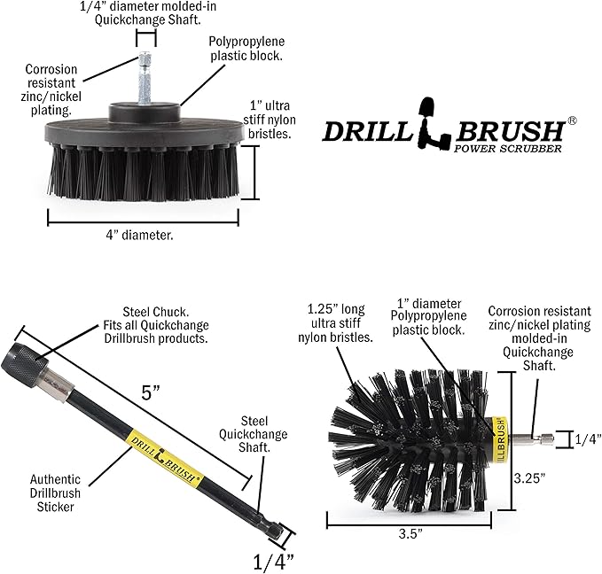 BBQ Grill and Smoker Cleaning Supplies - Nylon Grill Brush for Drill Set with Extension - Household Cleaning Electric Spin Scrubber - Industrial Cleaning Tools - Alternative to Wire Brush for Drill