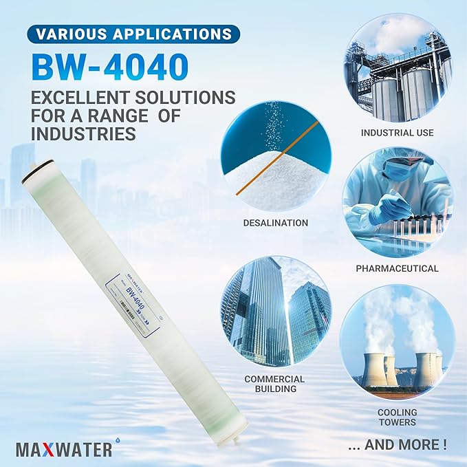 Max Water 4" x 40" BW-4040 / TW30-4040 2400 GPD Brackish Water RO Membrane Perfect for Car Wash, Whole House & Industrial Applications | Compatible with AG4040FF, RE4040-BE and more