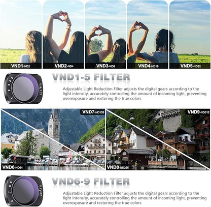 Variable ND Lens Filters Kit for DJI Osmo Pocket 3 Creator Combo Accessories Variable ND Filters 1-5 Stops + 6-9 Stops Compatible-4 Pack(VND2-32 VND64-512 UV CPL)